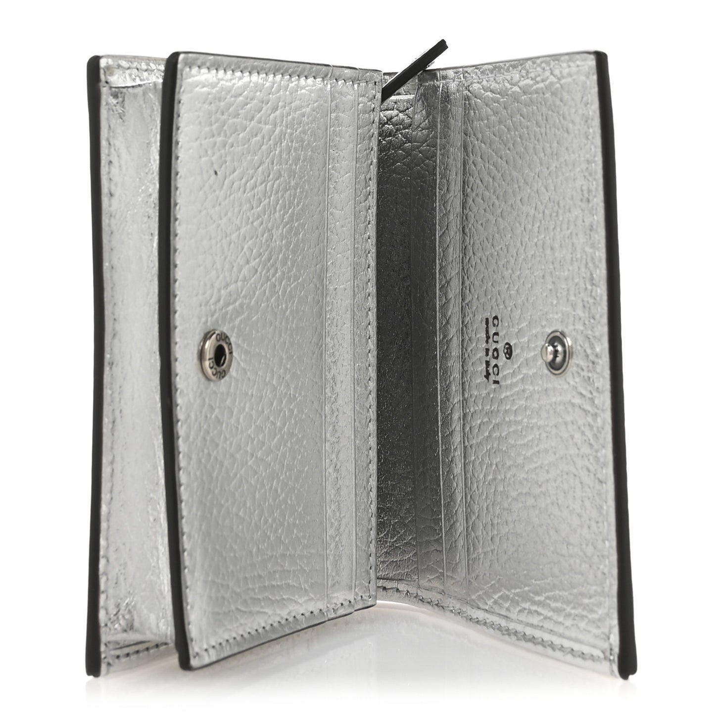 Metallic Calfskin GG Marmont Card Case Silver