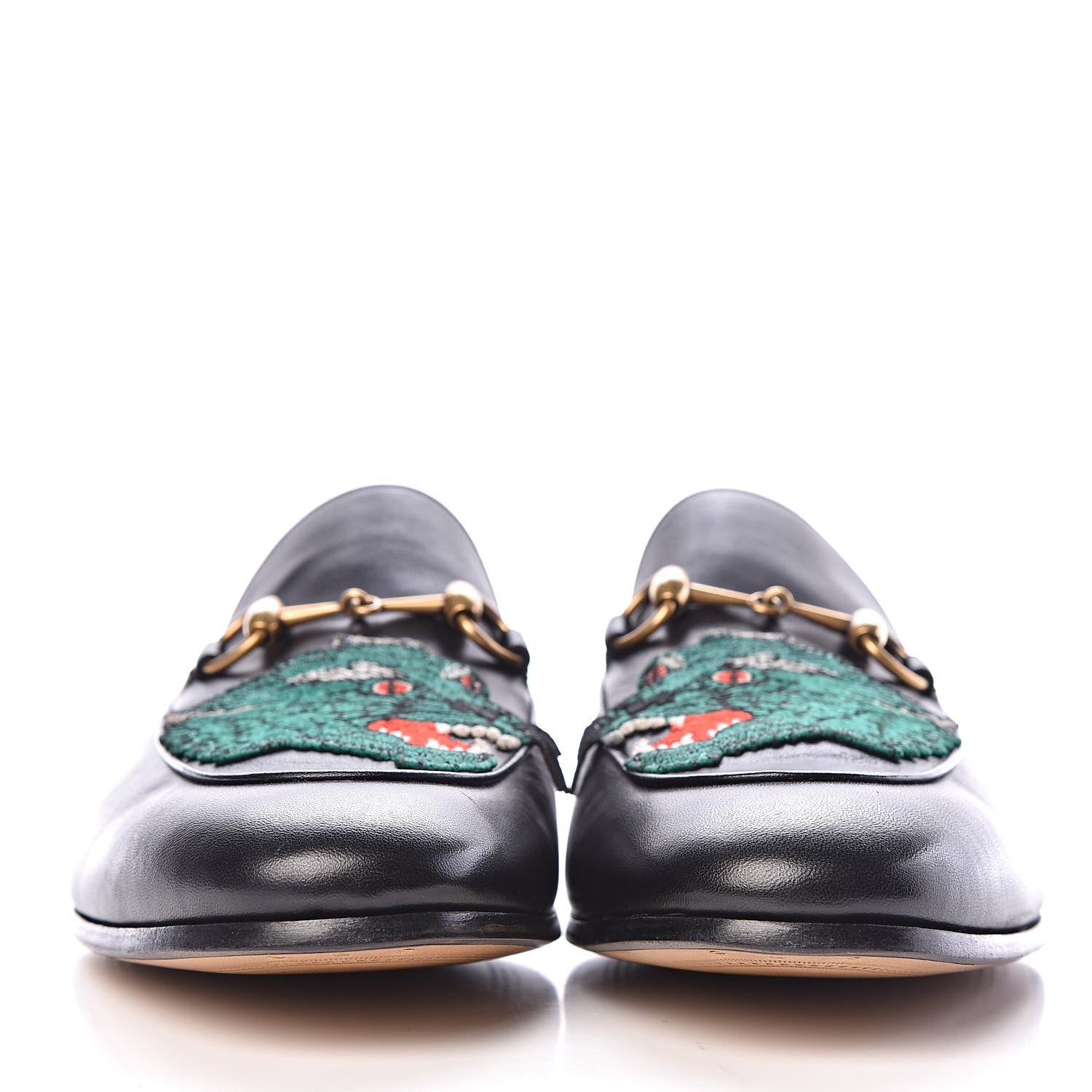 Gucci Lambskin Wolf Embroidered Mens Brixton Horsebit Loafers 12 Black 2 of 8