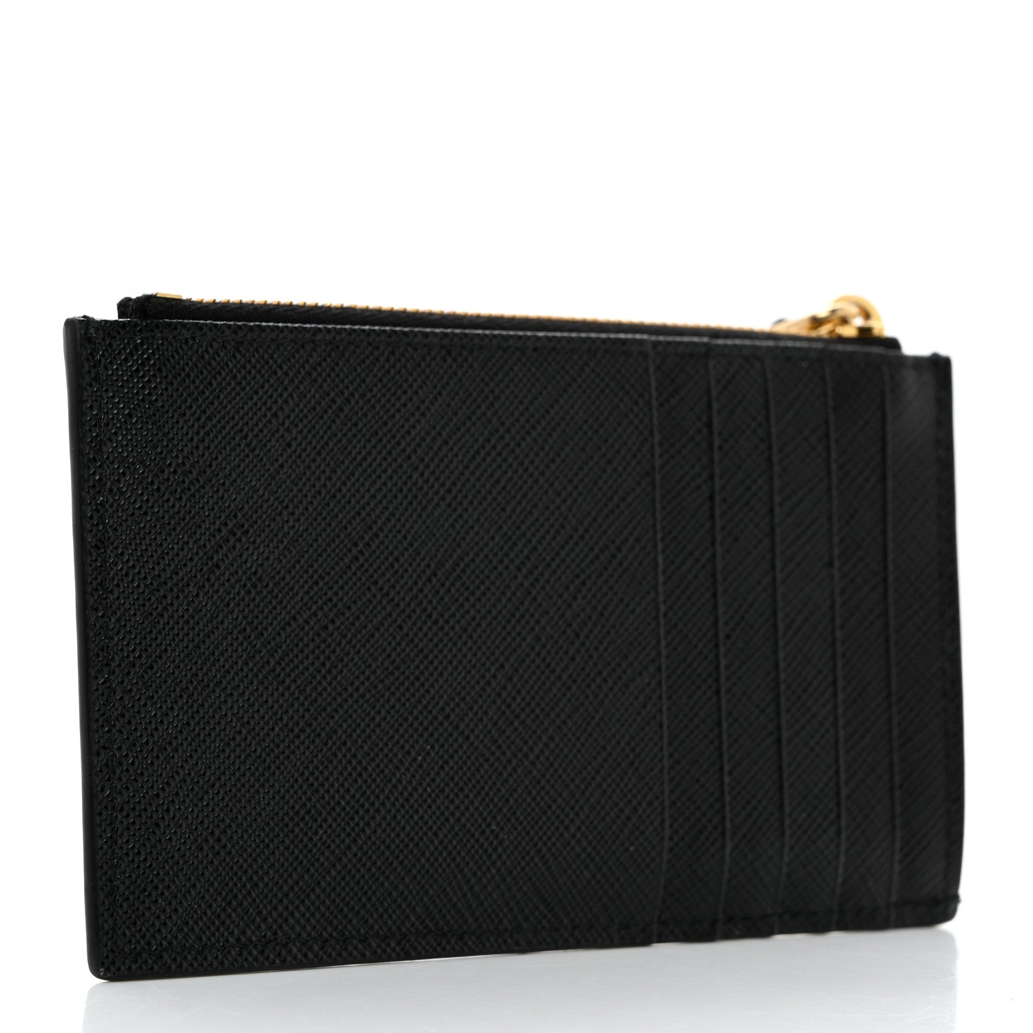 Prada Saffiano Triangle Zip Card Holder Black 3 of 7