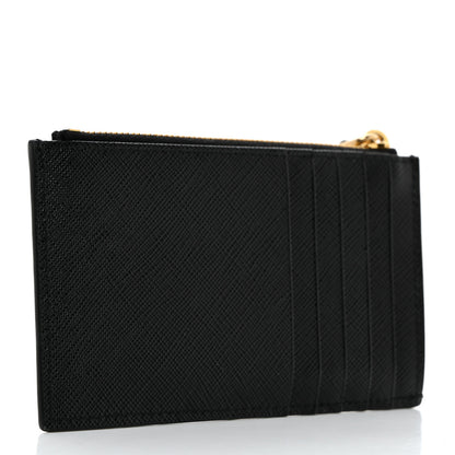 Prada Saffiano Triangle Zip Card Holder Black 3 of 7