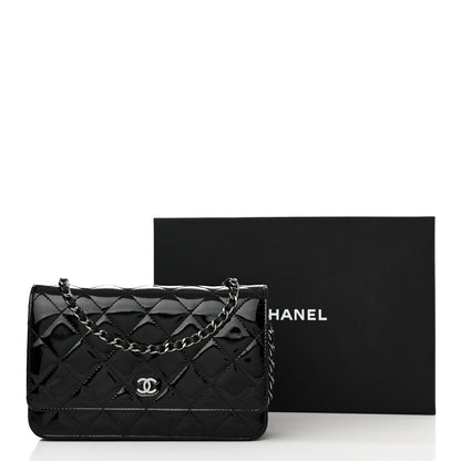 Chanel Patent Quilted Wallet On Chain WOC Black 13 of 13