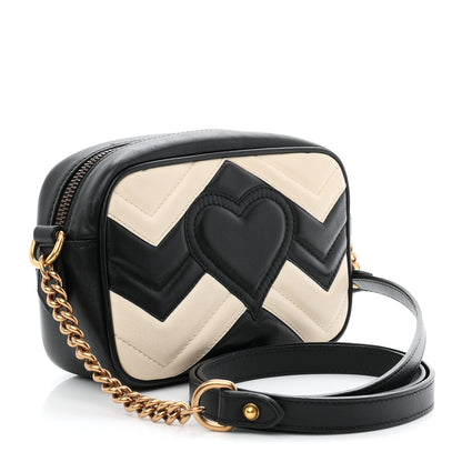 Gucci Calfskin Matelasse Mini GG Marmont Chain Shoulder Bag Black White 3 of 10