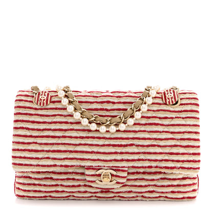 Chanel Jersey Quilted Medium Coco Sailor Flap Red White 1 of 10