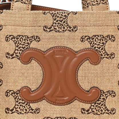 Celine Raffia Effect Leopard Calfskin Triomphe Small Cabas Thais Natural Tan 7 of 9