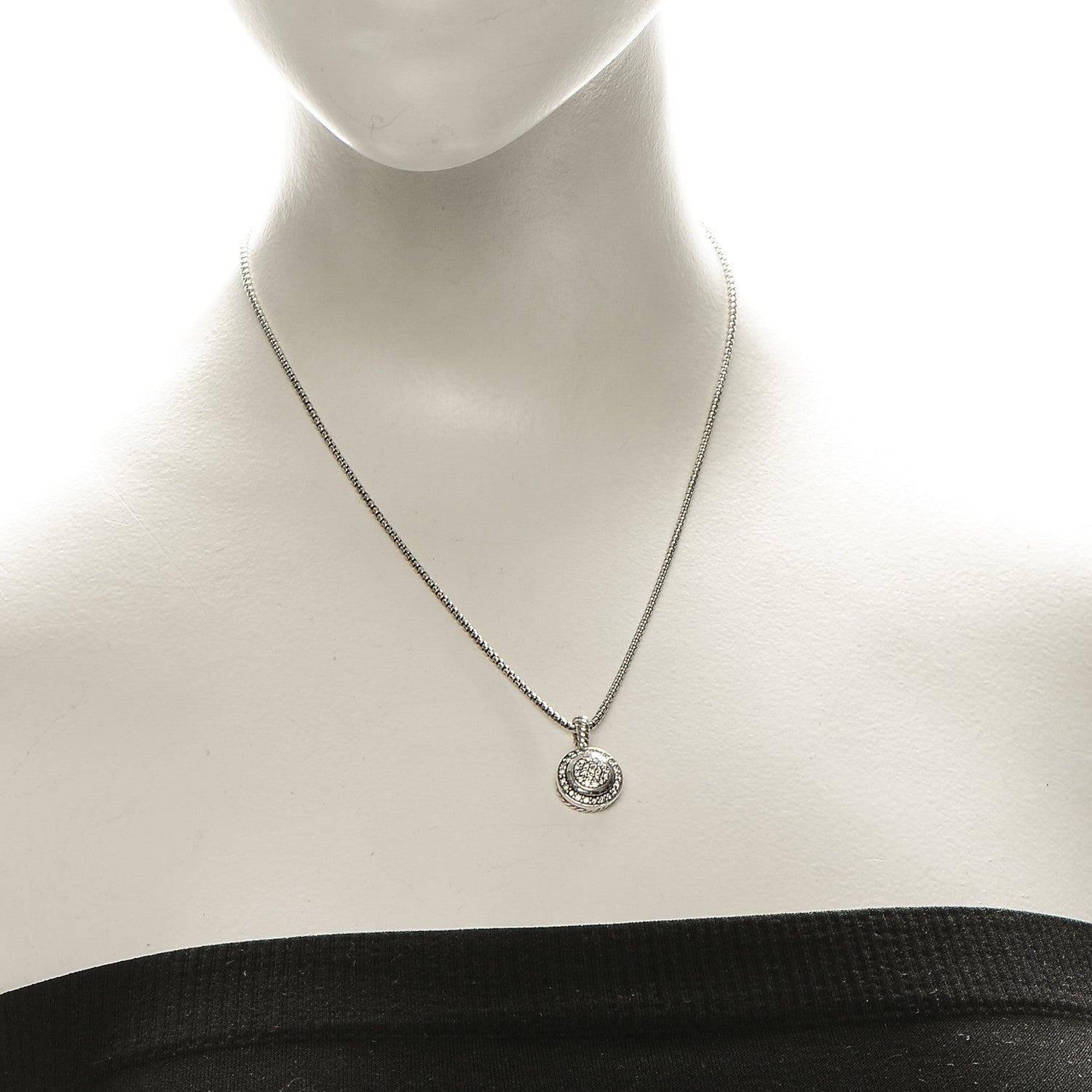 David Yurman Sterling Silver Diamond 8mm Petite Round Necklace 2 of 6