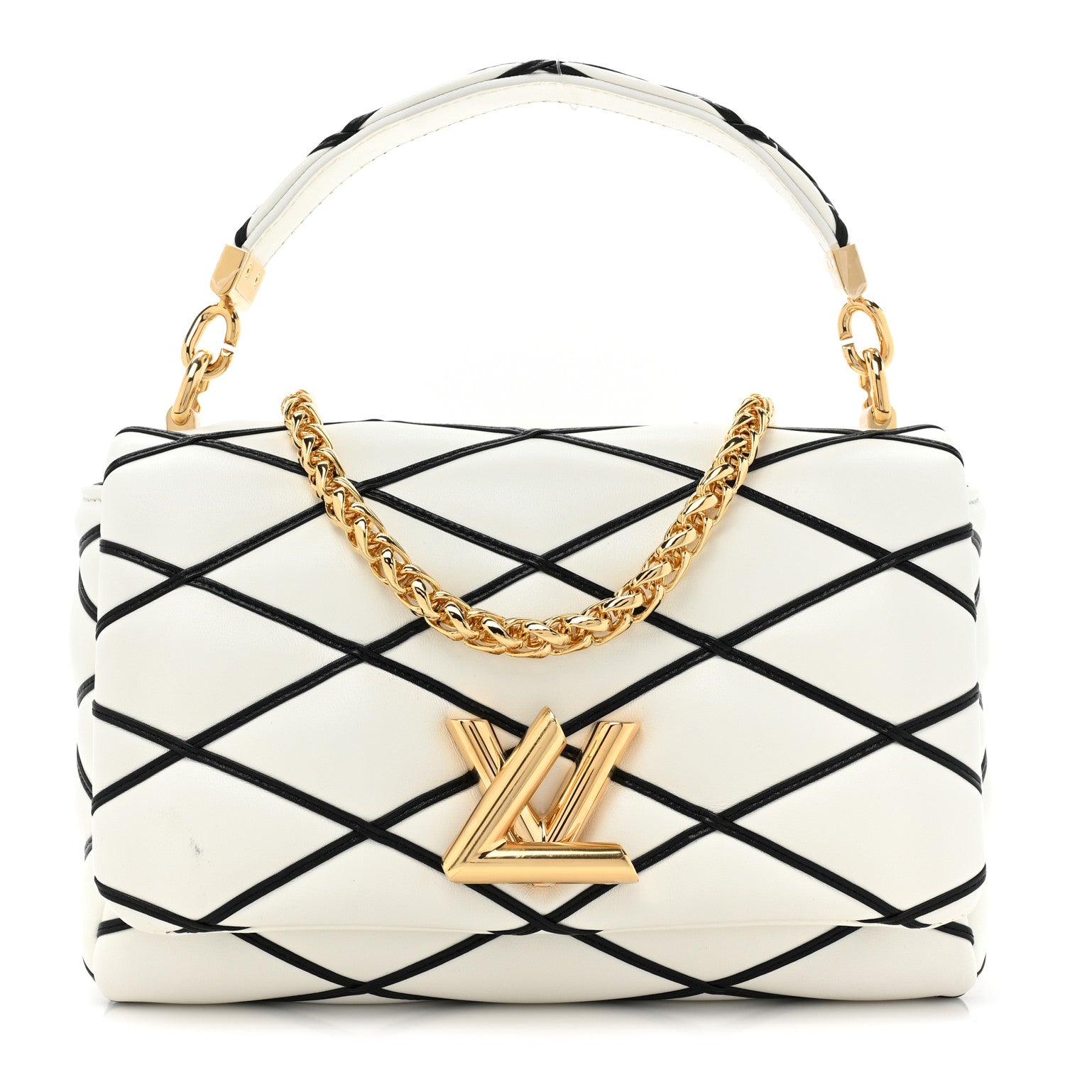 Louis Vuitton Lambskin Malletage Top Handle GO-14 MM White Black 1 of 10
