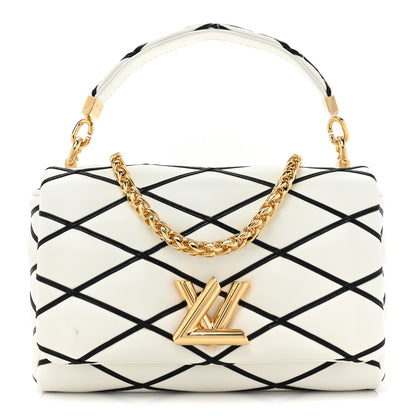 Louis Vuitton Lambskin Malletage Top Handle GO-14 MM White Black 1 of 10