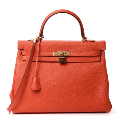 Hermes Taurillon Clemence Kelly Retourne 35 Orange Poppy 1 of 11