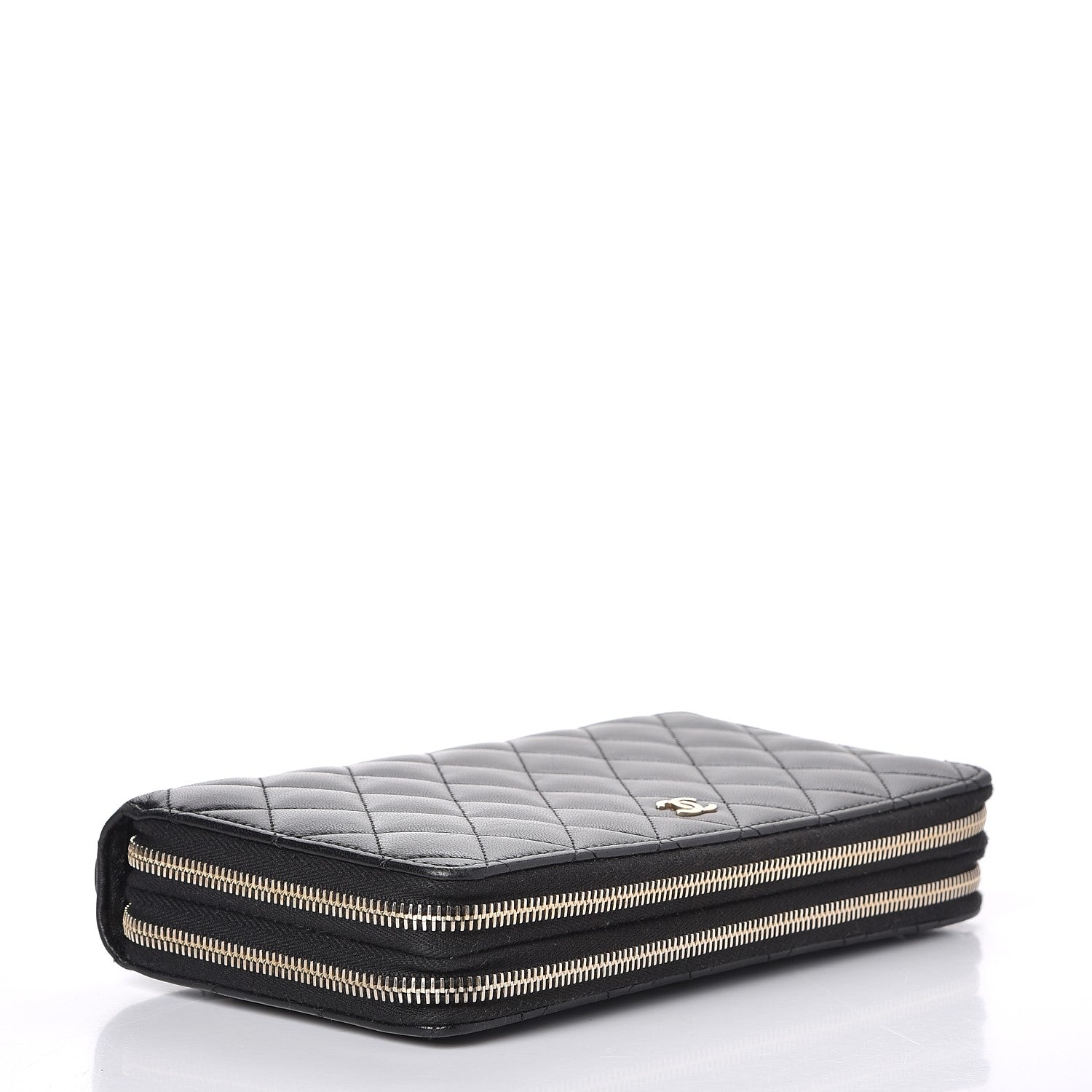 Chanel Lambskin Quilted Large Double Zip Around Organizer Wallet Black 4 of 9