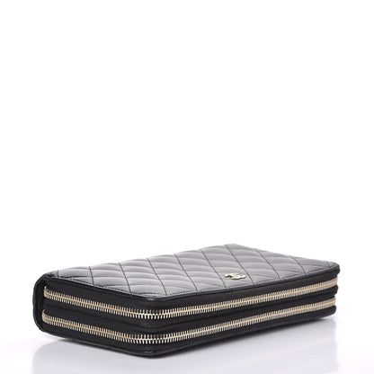 Chanel Lambskin Quilted Large Double Zip Around Organizer Wallet Black 4 of 9