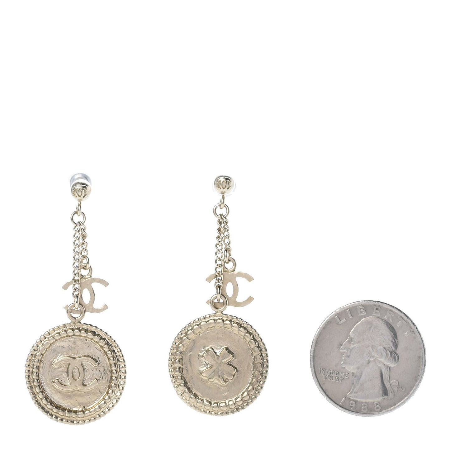 Medallion Clover CC Drop Earrings Light Gold