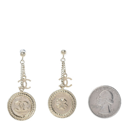 Chanel Medallion Clover CC Drop Earrings Light Gold 2 of 4