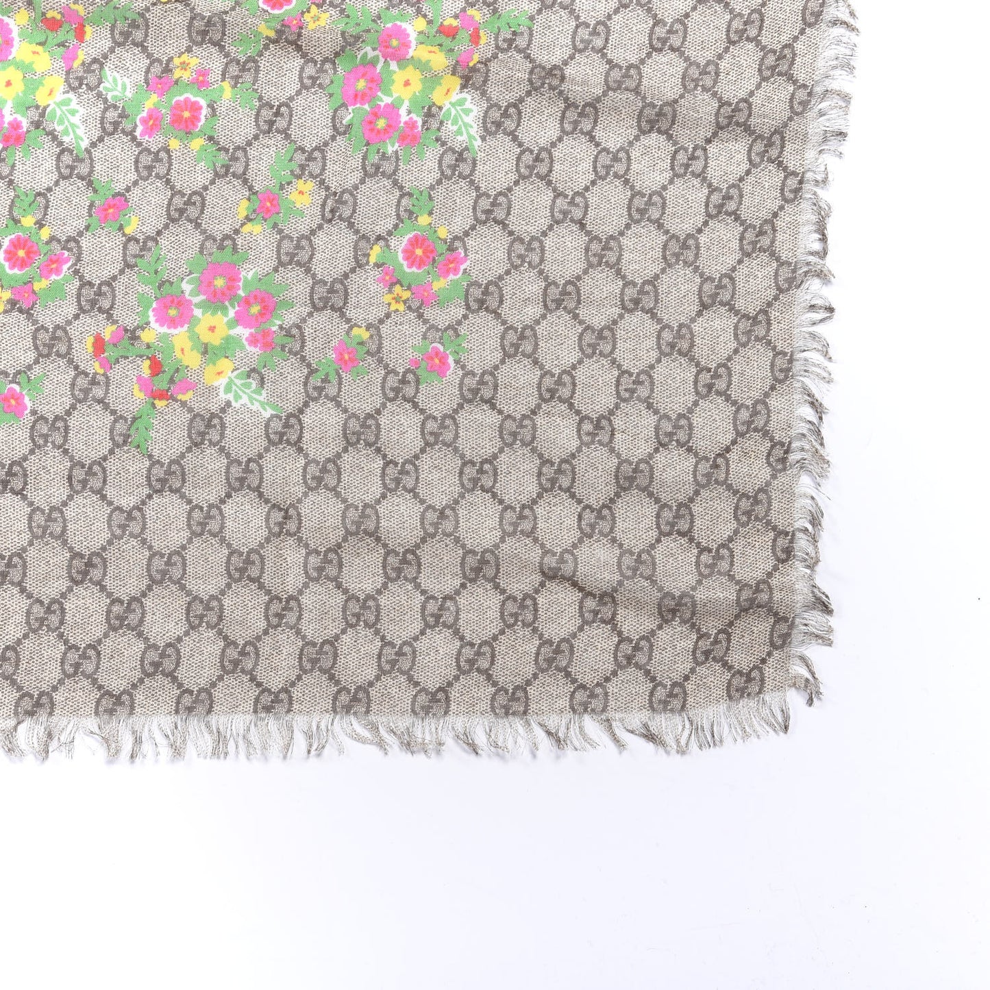 Modal Silk GG Monogram Velvet Bouquet GG Square Shawl Beige Pink