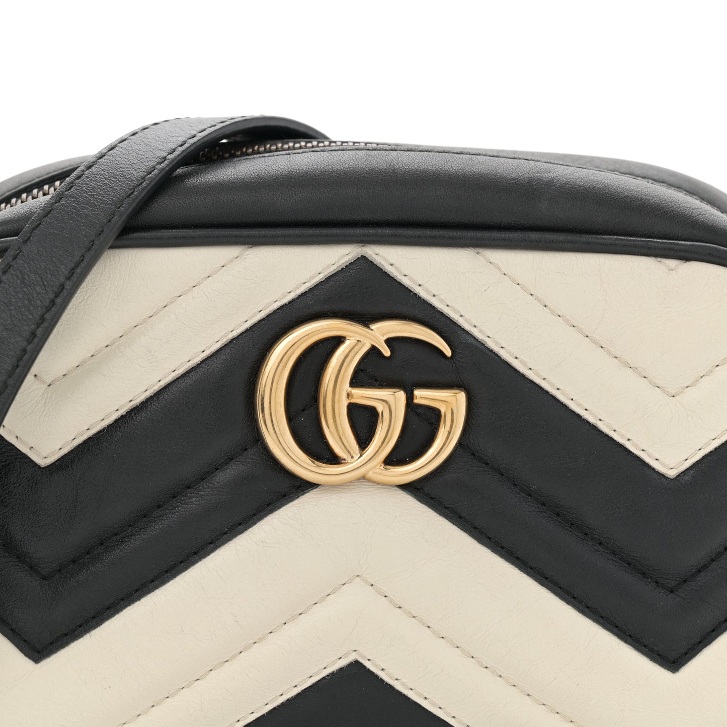Calfskin Matelasse Mini GG Marmont Chain Shoulder Bag Black White