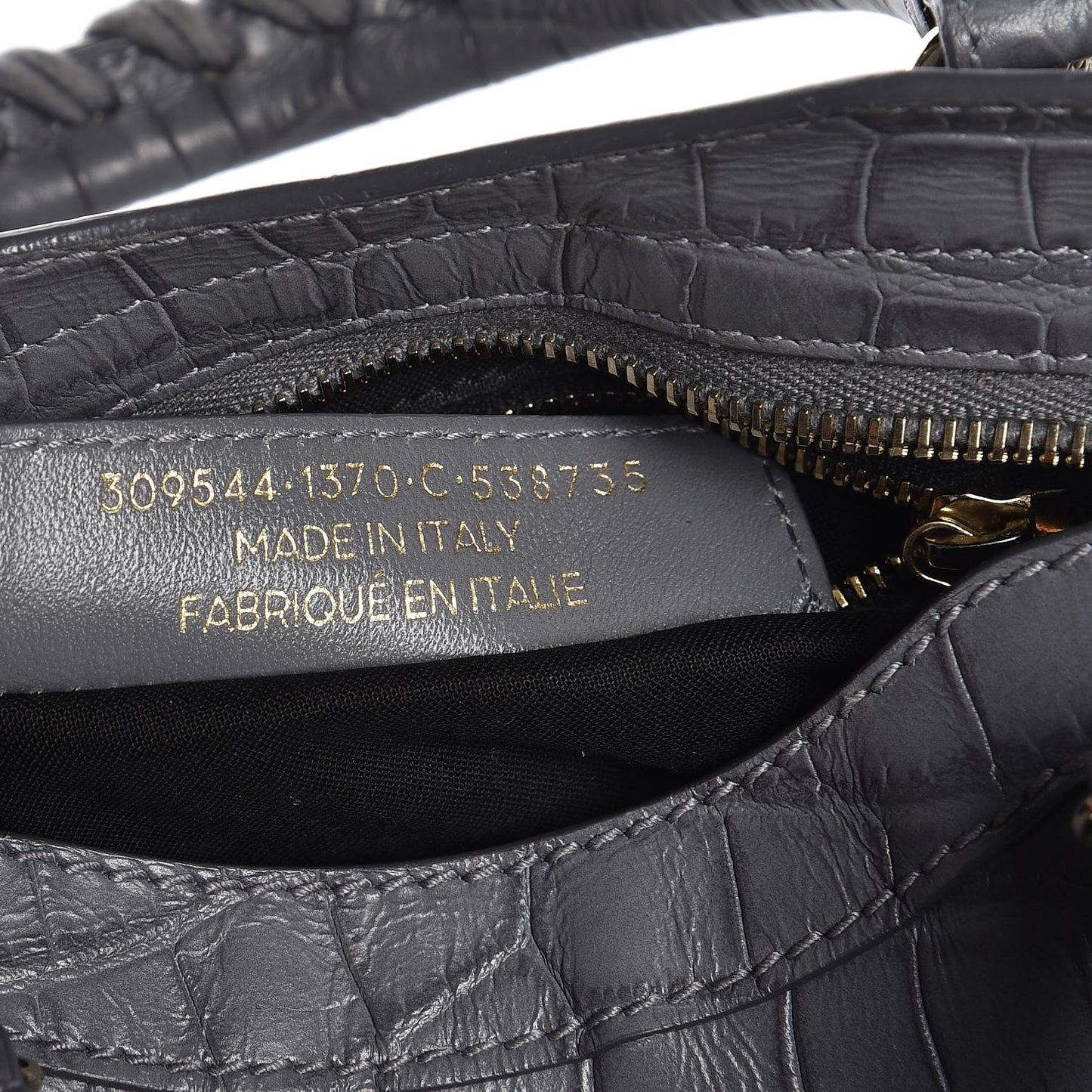 Calfskin Crocodile Embossed Giant 12 Gold Hardware Mini City Gris Beton