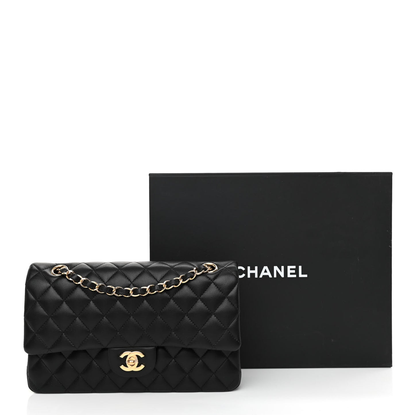 Lambskin Quilted Medium Double Flap Black