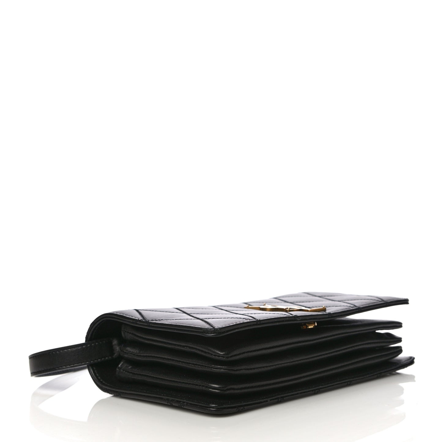 Lambskin Diamond Quilted Monogram Angie Chain Bag Black