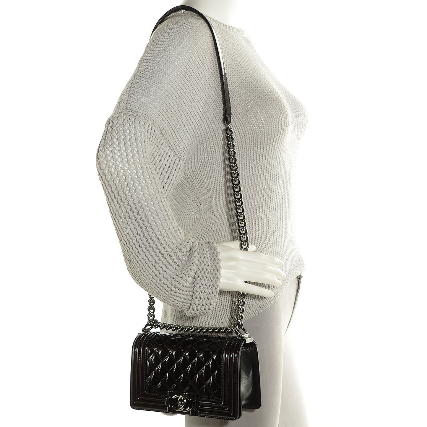 Patent Calfskin Quilted Small Boy Flap Black