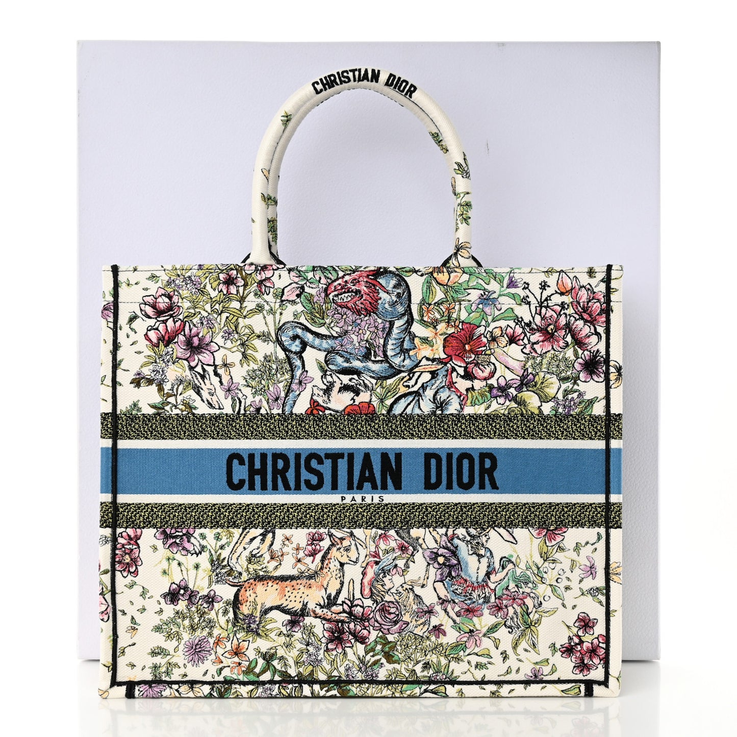 Canvas Embroidered Large D-Constellation Book Tote Latte Multicolor