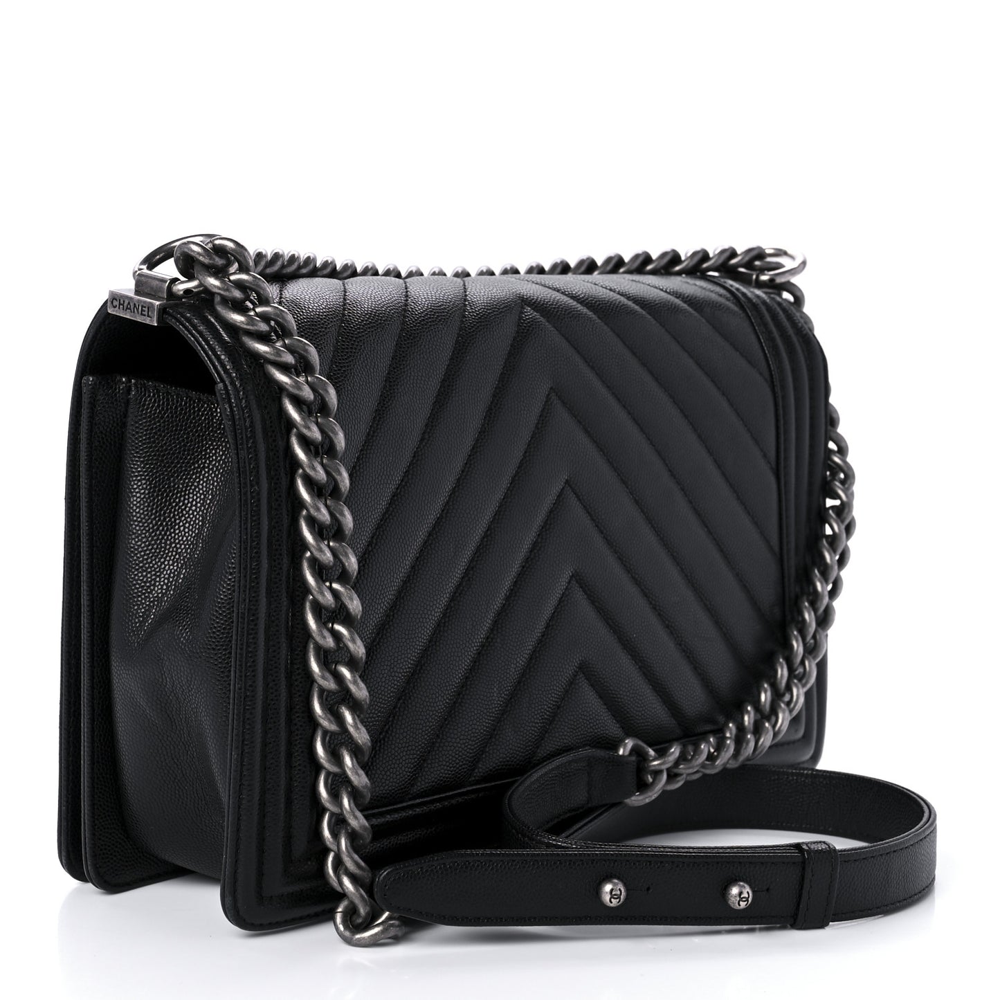 Caviar Chevron Quilted New Medium Boy Flap Black