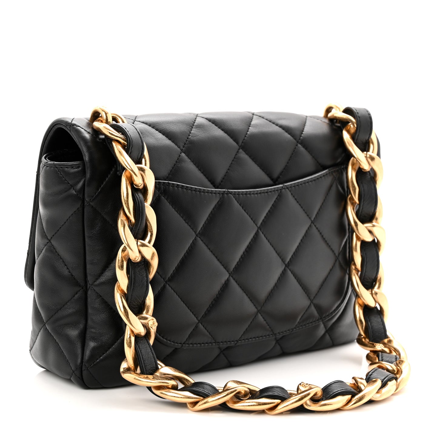 Lambskin Quilted Large CC Funky Town Flap Black