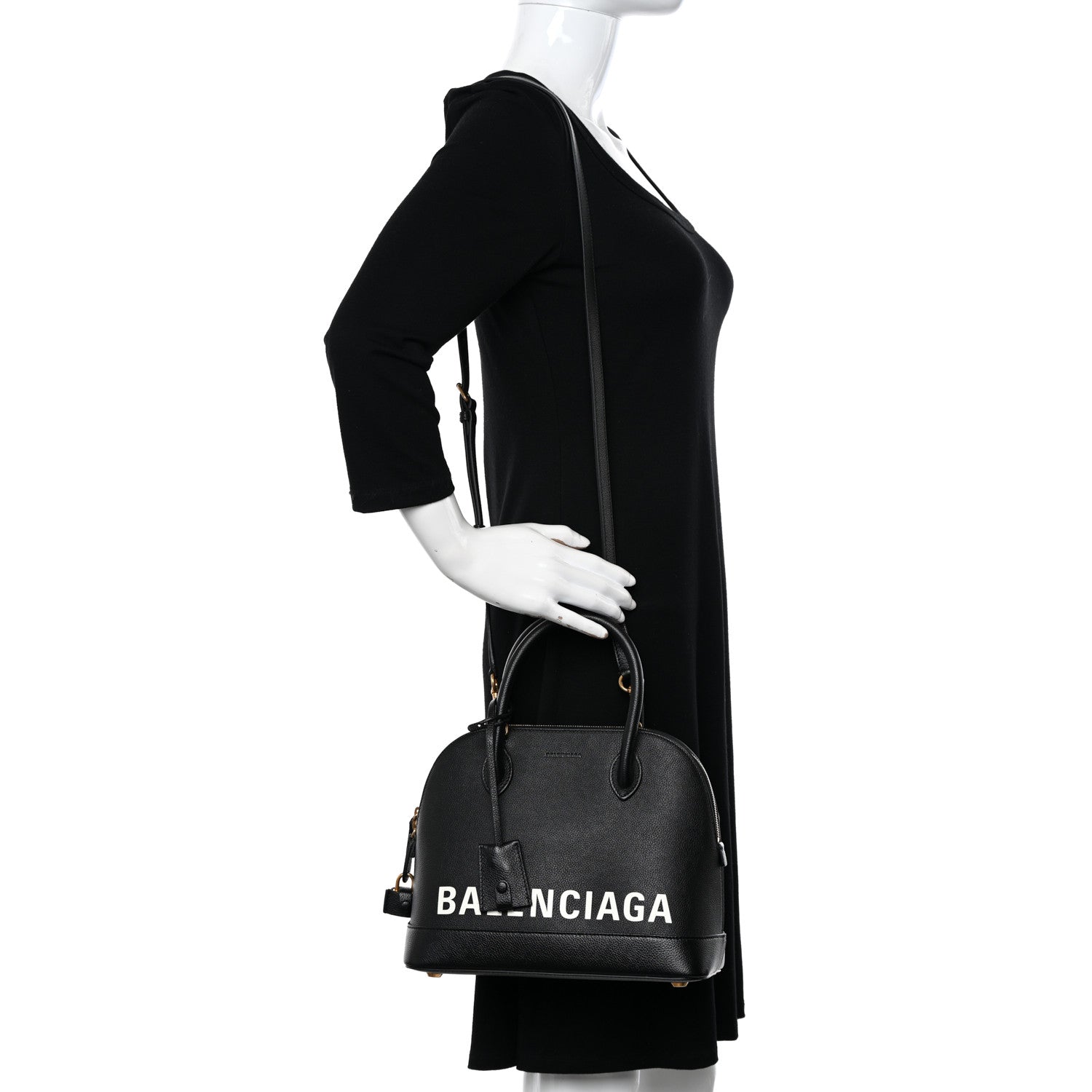 Balenciaga Grained Calfskin Logo S Ville Top Handle Bag Black White 2 of 9