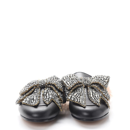 Gucci Malaga Kid Fur Crystal Bow Embroidered Womens Princetown Slippers 37.5 Black 2 of 7