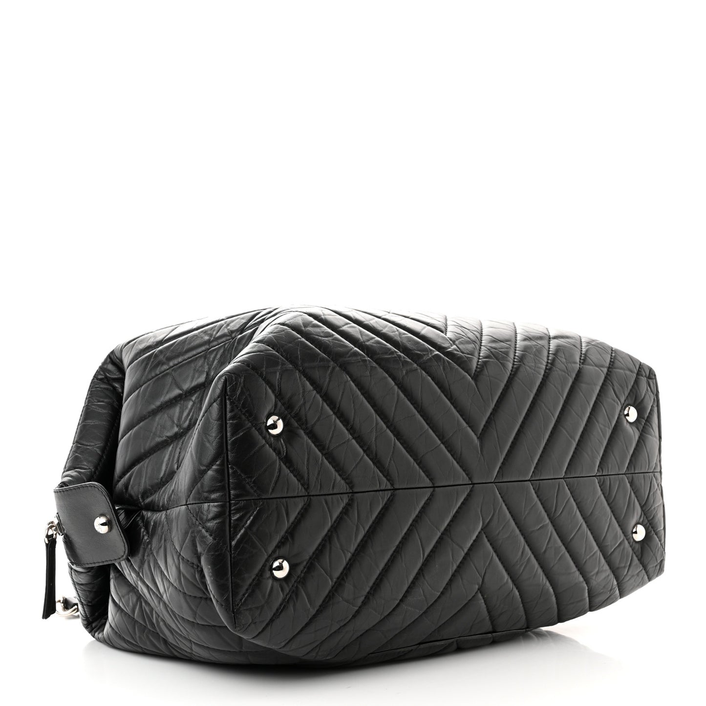 Aged Calfskin Chevron Quilted Duffle Bag Black