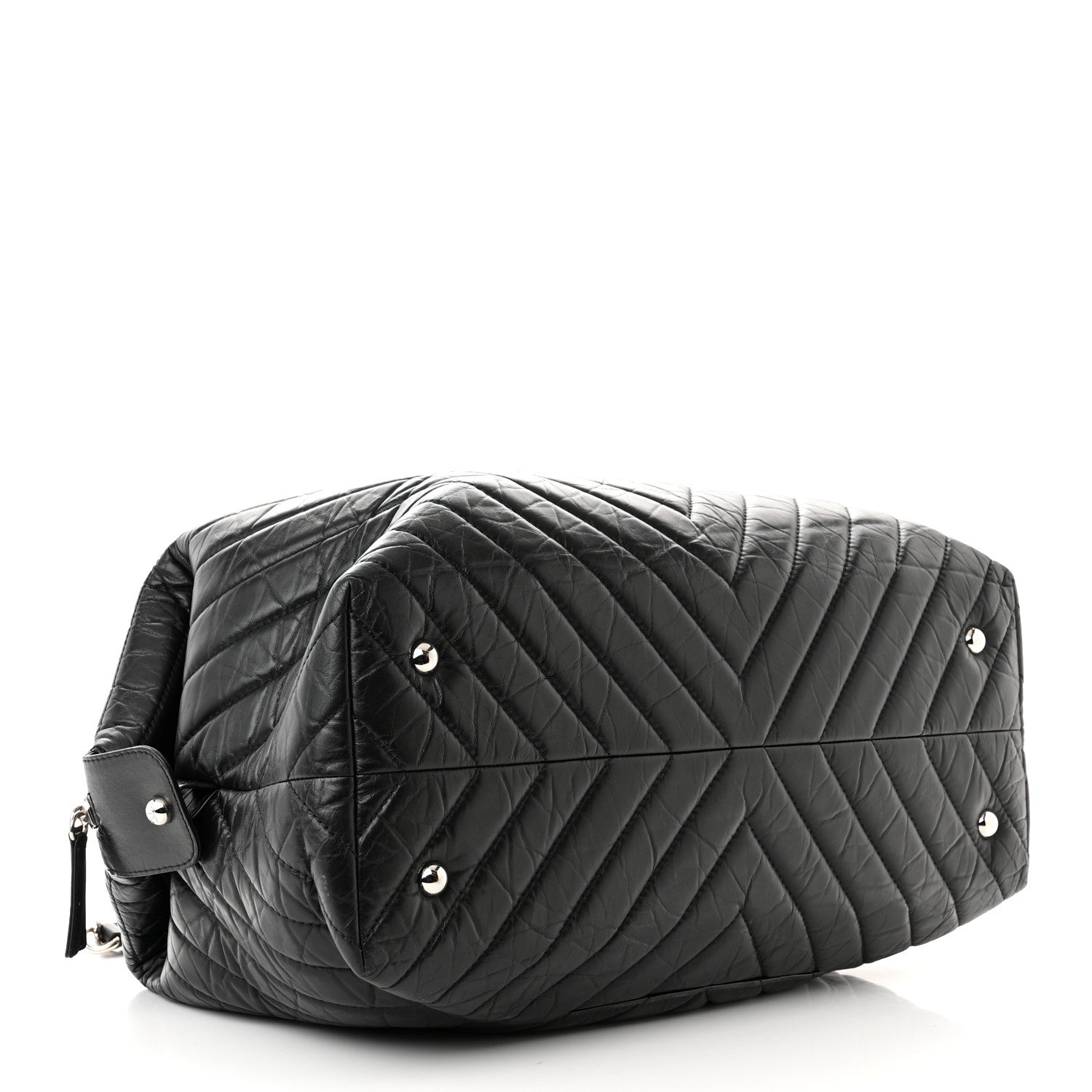 Chanel Aged Calfskin Chevron Quilted Duffle Bag Black 4 of 10