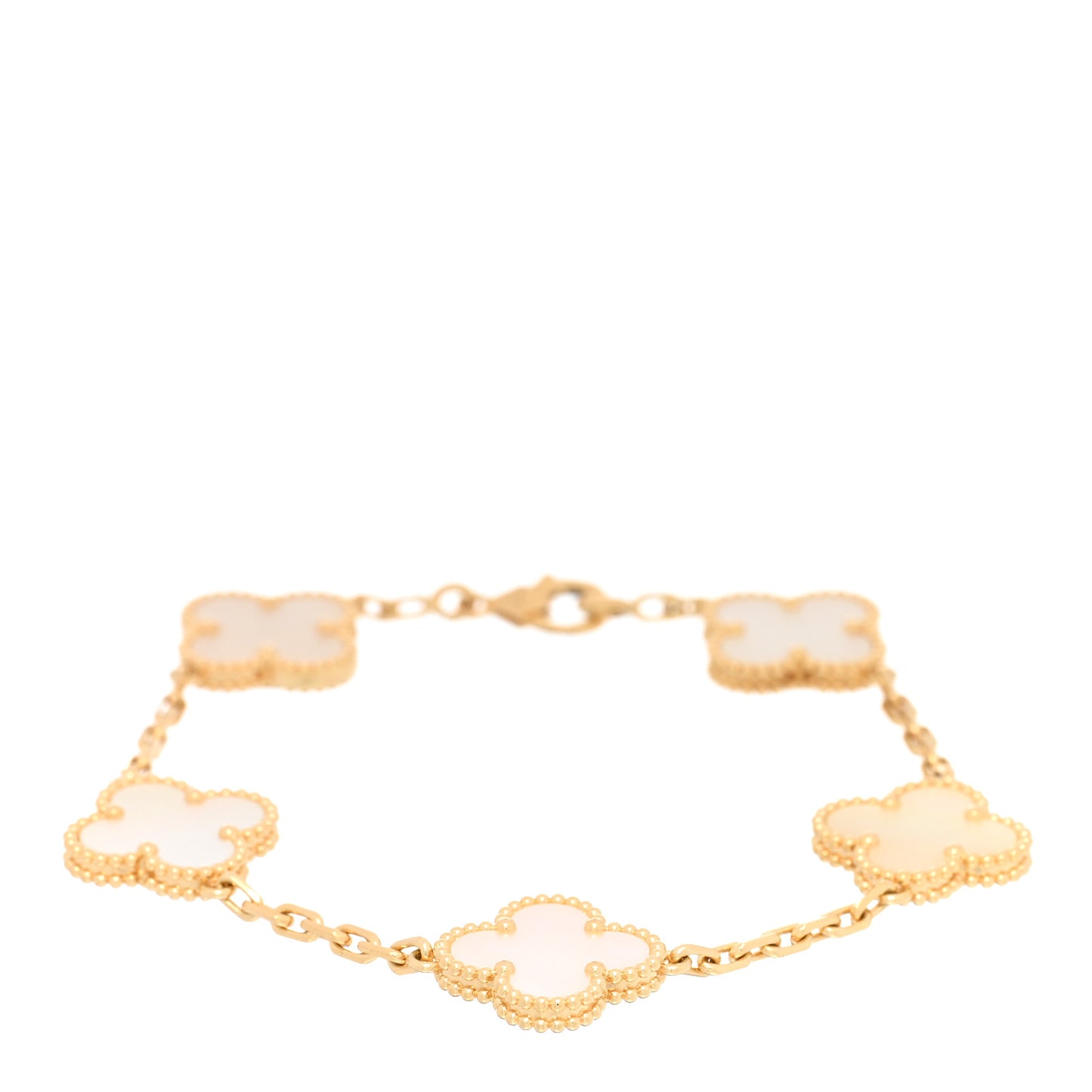 18K Yellow Gold Mother of Pearl 5 Motifs Vintage Alhambra Bracelet