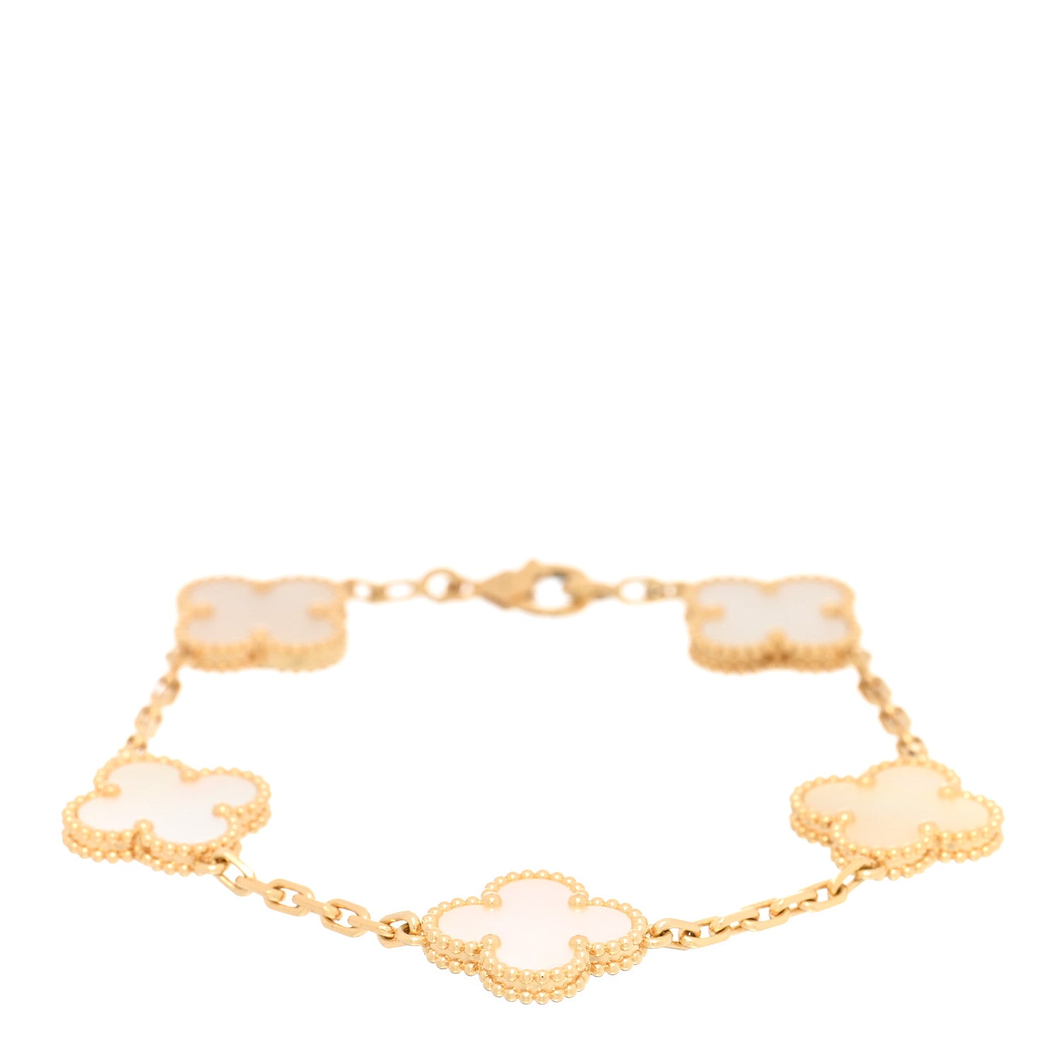 Van Cleef & Arpels 18K Yellow Gold Mother of Pearl 5 Motifs Vintage Alhambra Bracelet 1 of 3