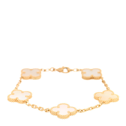 Van Cleef & Arpels 18K Yellow Gold Mother of Pearl 5 Motifs Vintage Alhambra Bracelet 1 of 3