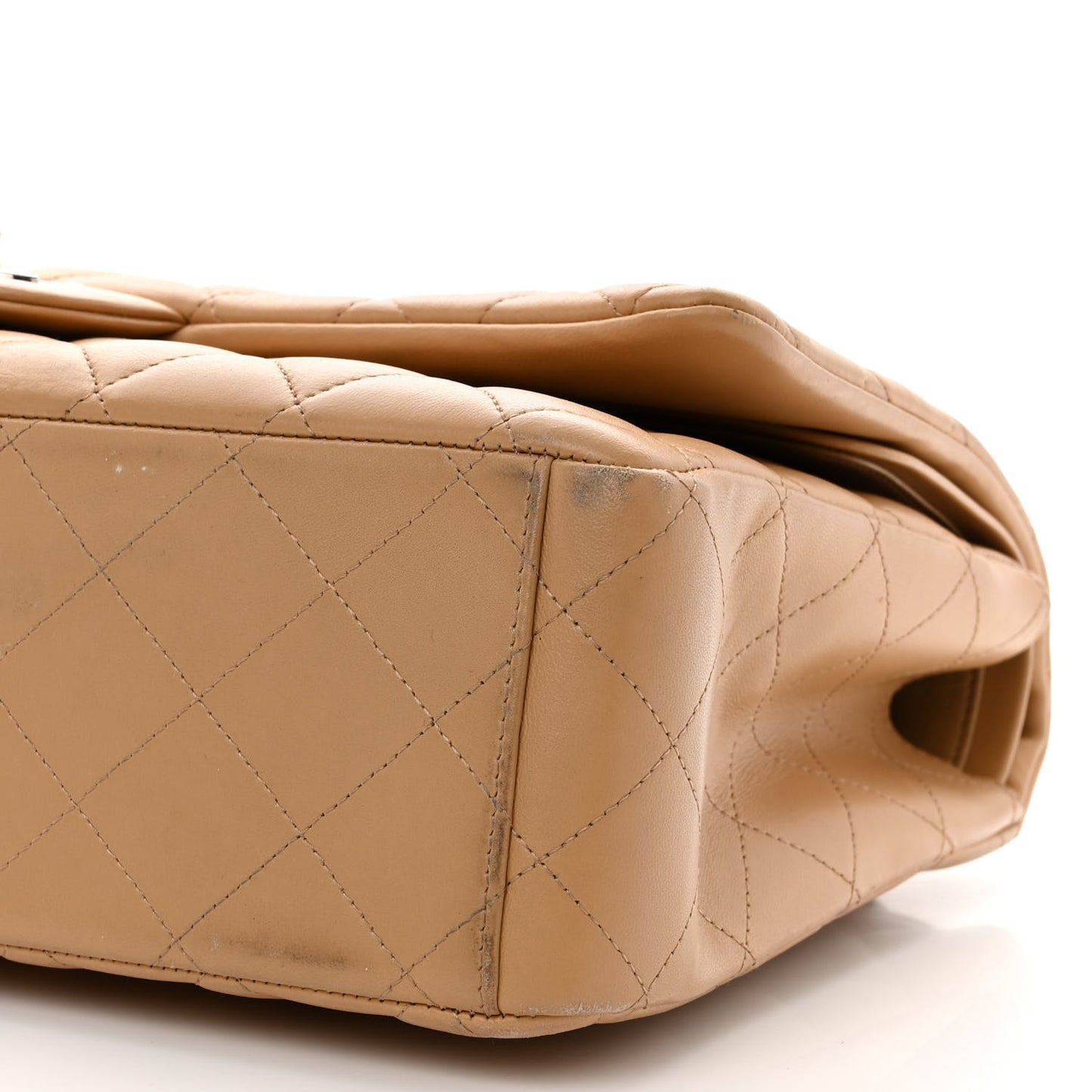 Lambskin Quilted Maxi Double Flap Beige