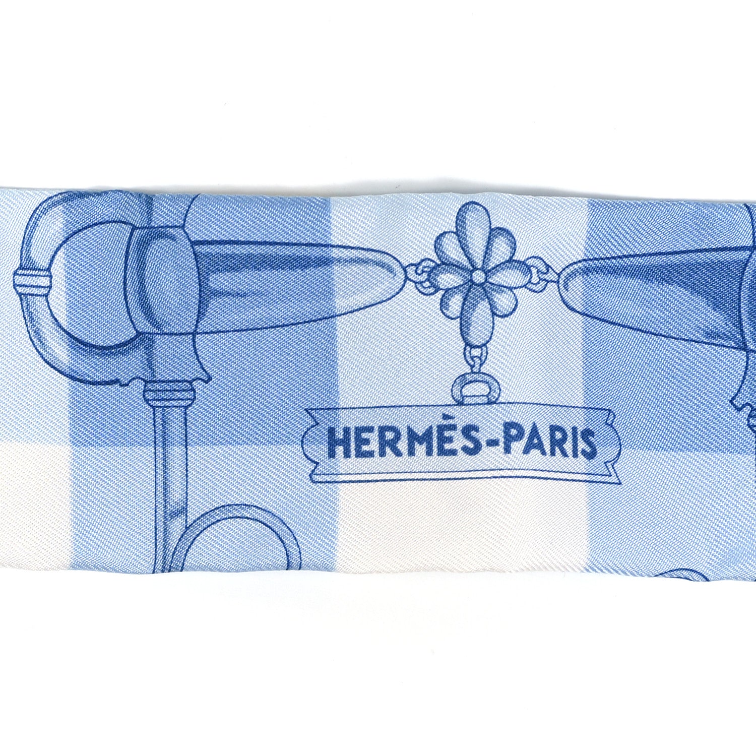 Hermes Silk Mors Et Gourmettes Vichy Twilly Ciel Bleu Azur Blanc 3 of 5