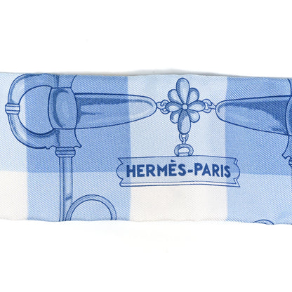 Hermes Silk Mors Et Gourmettes Vichy Twilly Ciel Bleu Azur Blanc 3 of 5