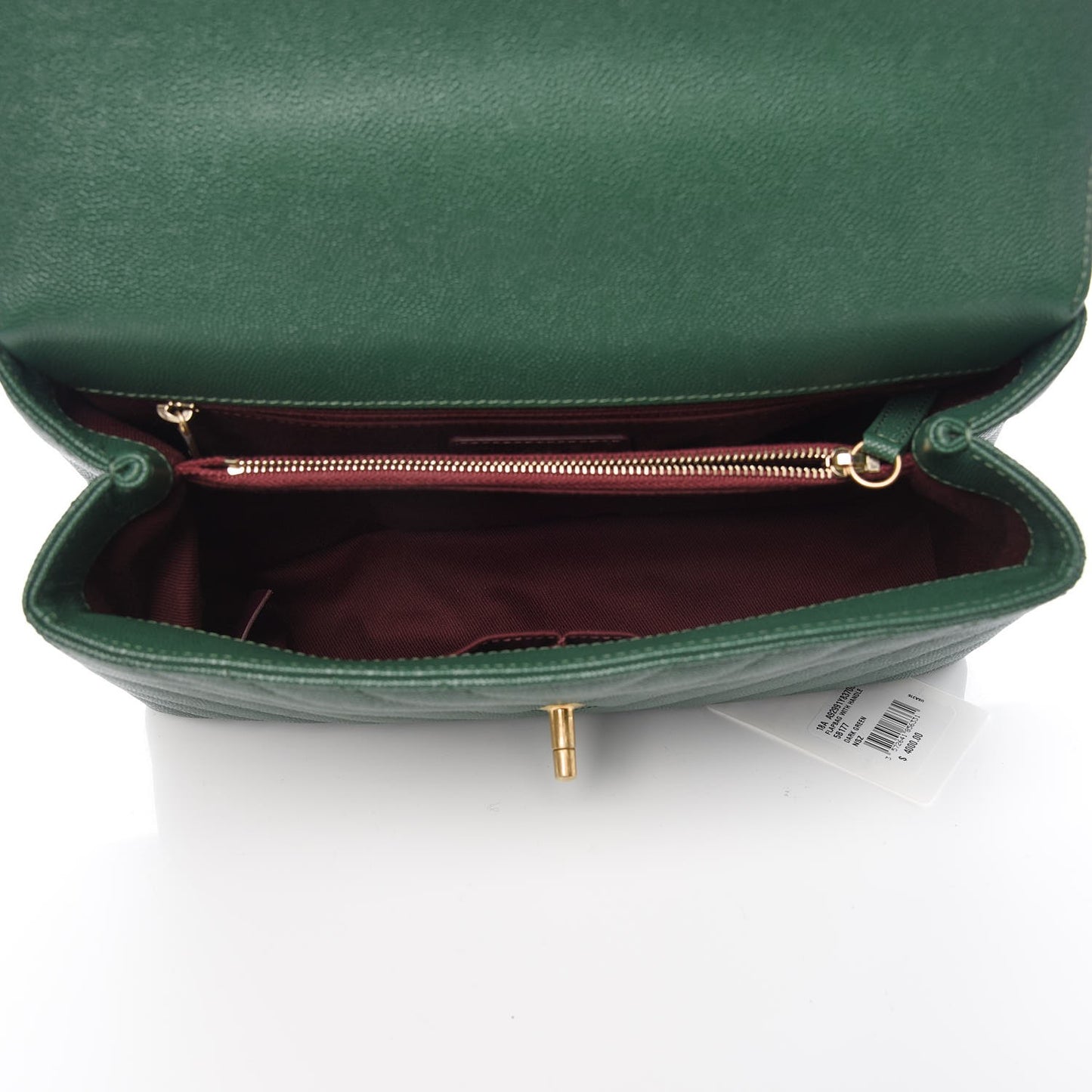 Caviar Chevron Quilted Small Coco Handle Flap Dark Green