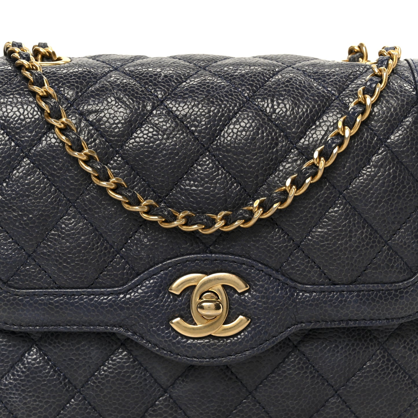 Crumpled Grained Calfskin Quilted Mini Two Tone Flap Blue