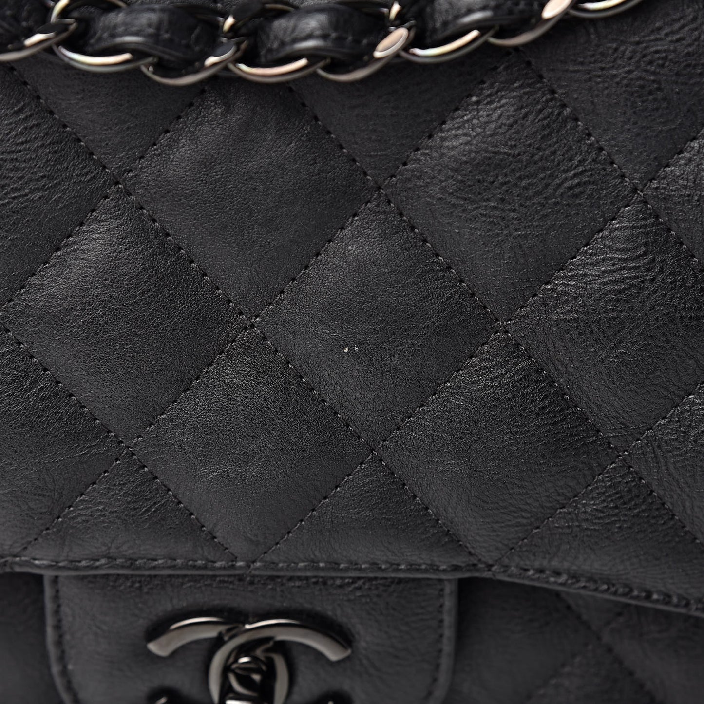 Crumpled Calfskin Quilted Jumbo Double Flap So Black