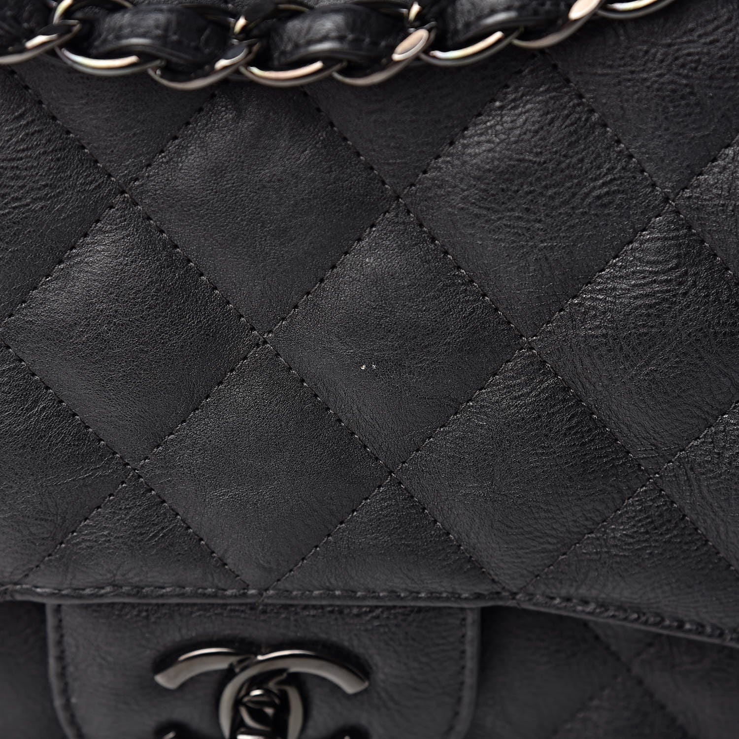 Chanel Crumpled Calfskin Quilted Jumbo Double Flap So Black 8 of 11