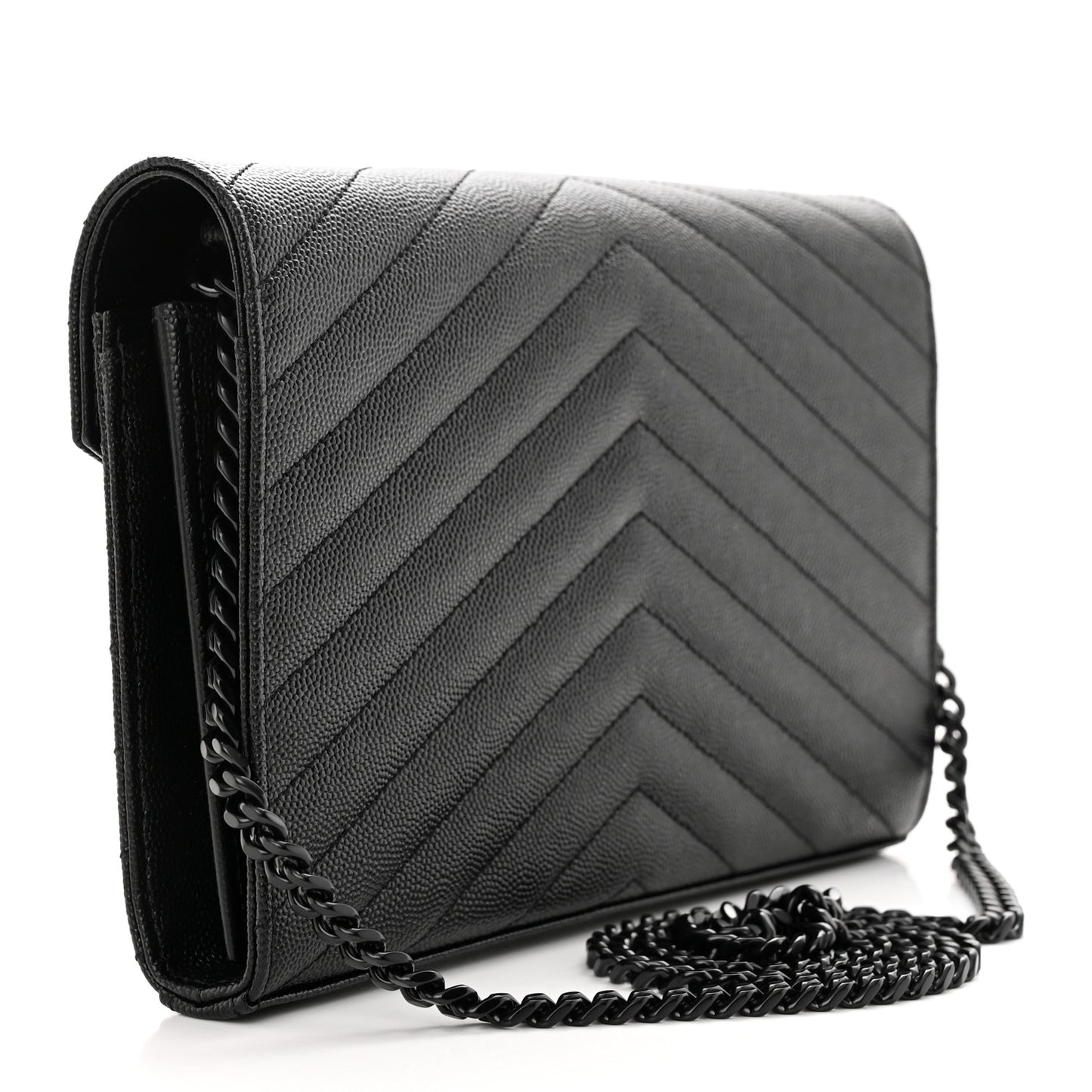 Grain De Poudre Matelasse Chevron Monogram Monochrome Chain Wallet Black