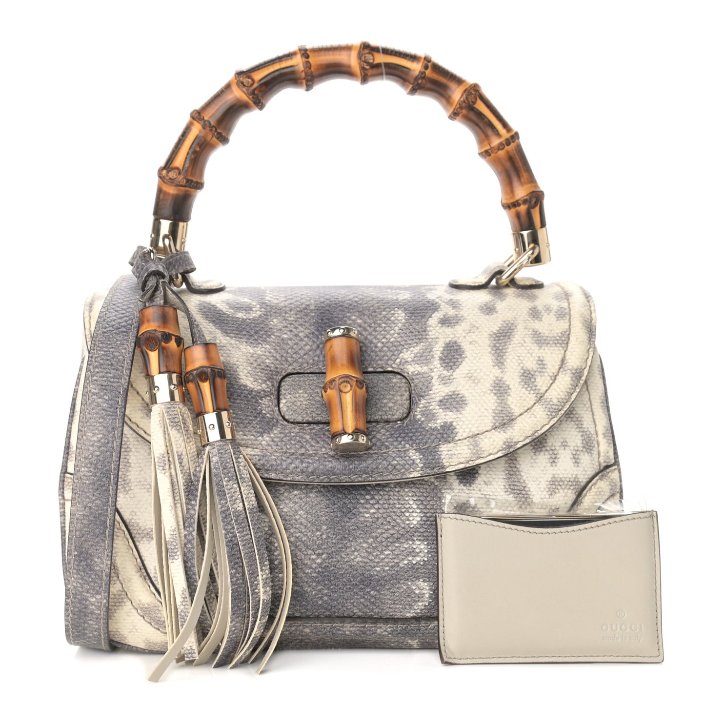 Calfskin Lizard Embossed Medium New Bamboo Top Handle Bag Grey
