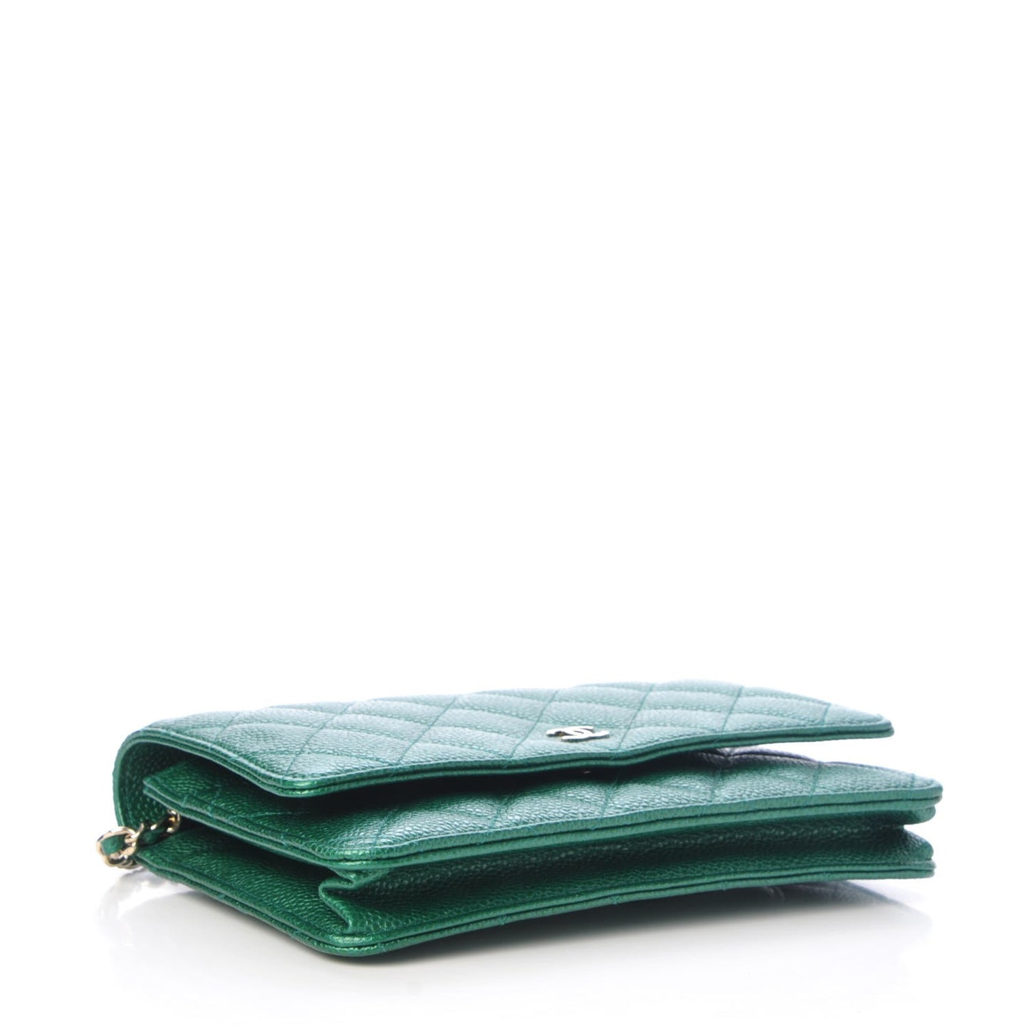 Metallic Caviar Quilted Wallet On Chain WOC Green