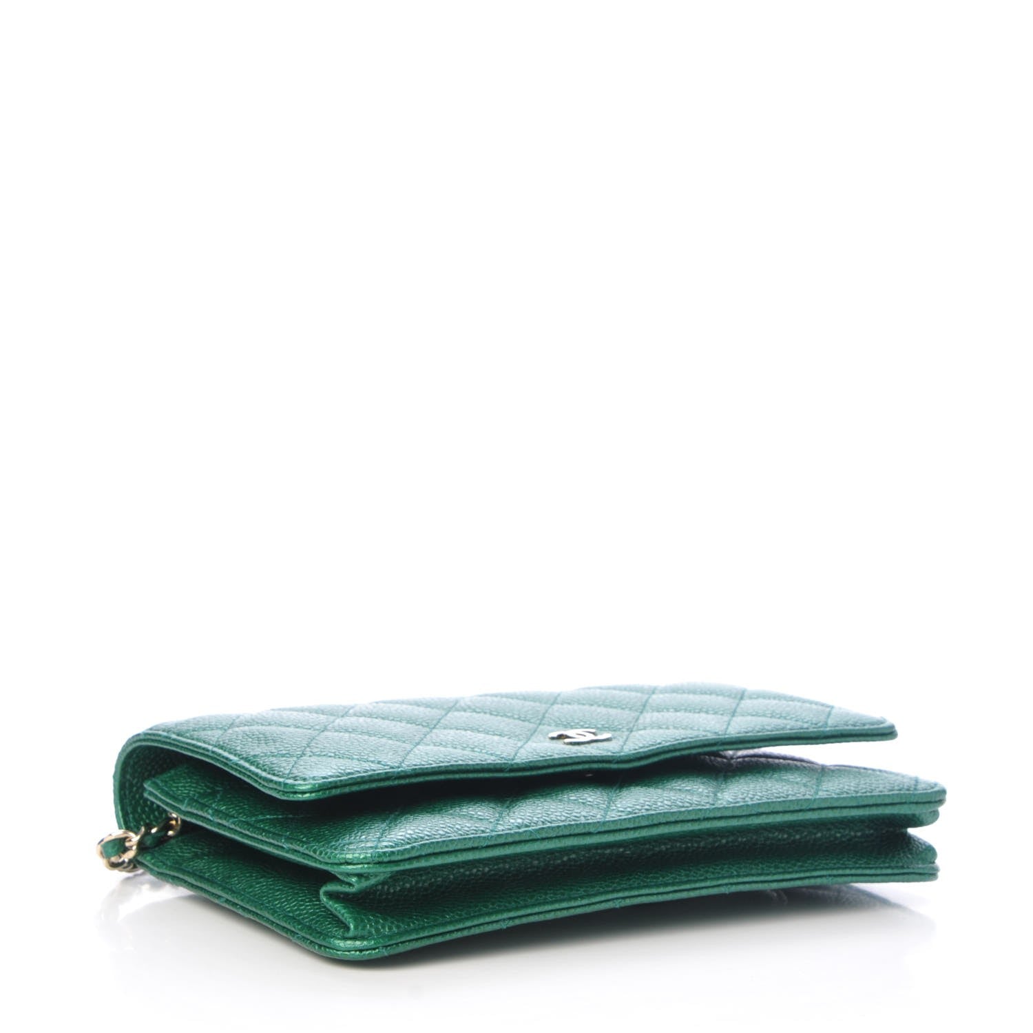 Chanel Metallic Caviar Quilted Wallet On Chain WOC Green 4 of 9