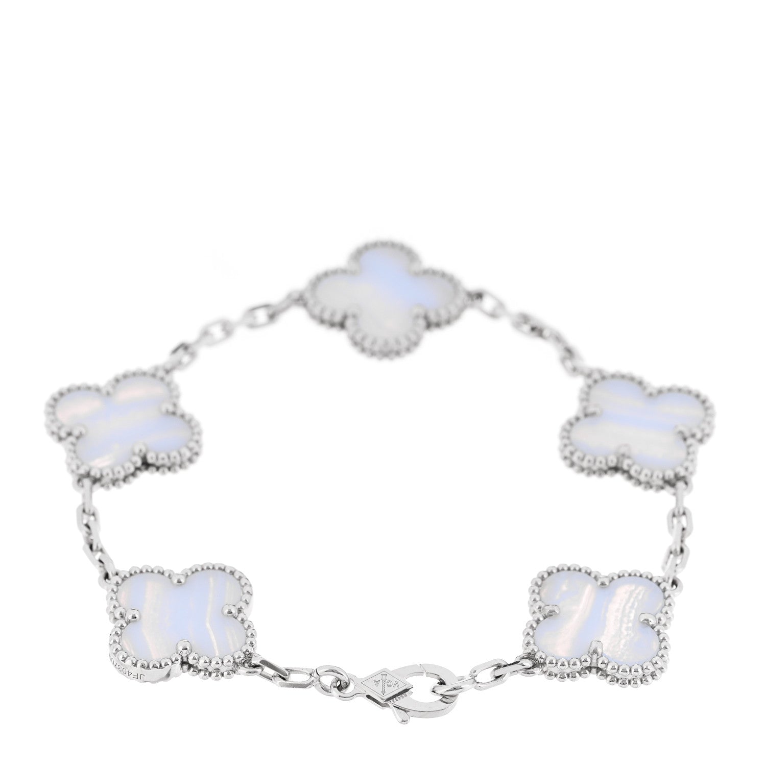 Van Cleef & Arpels 18K White Gold Chalcedony 5 Motifs Vintage Alhambra Bracelet 2 of 5