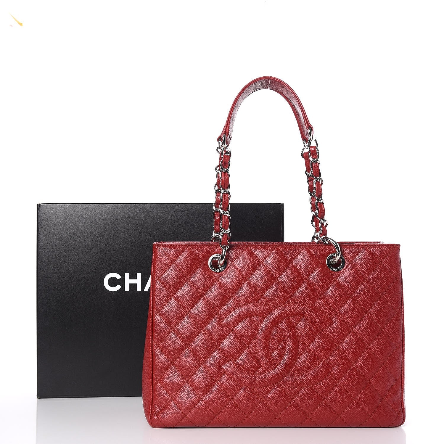 Chanel Caviar Quilted Grand Shopping Tote GST Red 9 of 9