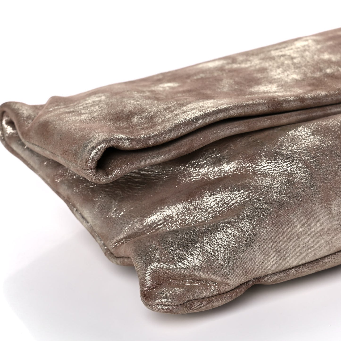 Foiled Metallic Suede Calfskin Chandra Clutch Nude