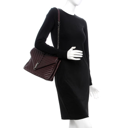 Saint Laurent Sheepskin Matelasse Chevron Monogram Large College Satchel Amaranto 3 of 10