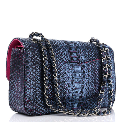 Chanel Metallic Snakeskin Medium Double Flap Blue Pink 3 of 15