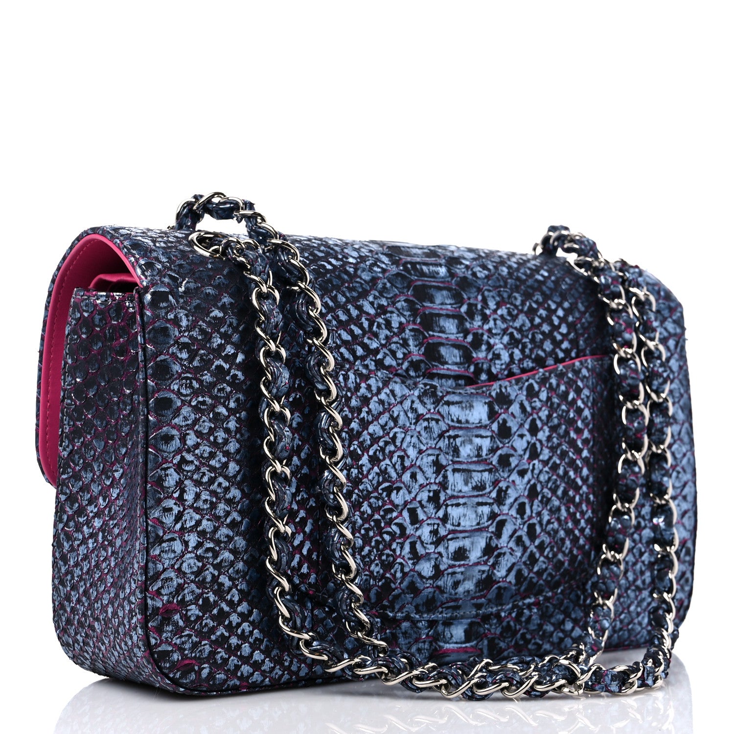 Chanel Metallic Snakeskin Medium Double Flap Blue Pink 3 of 15