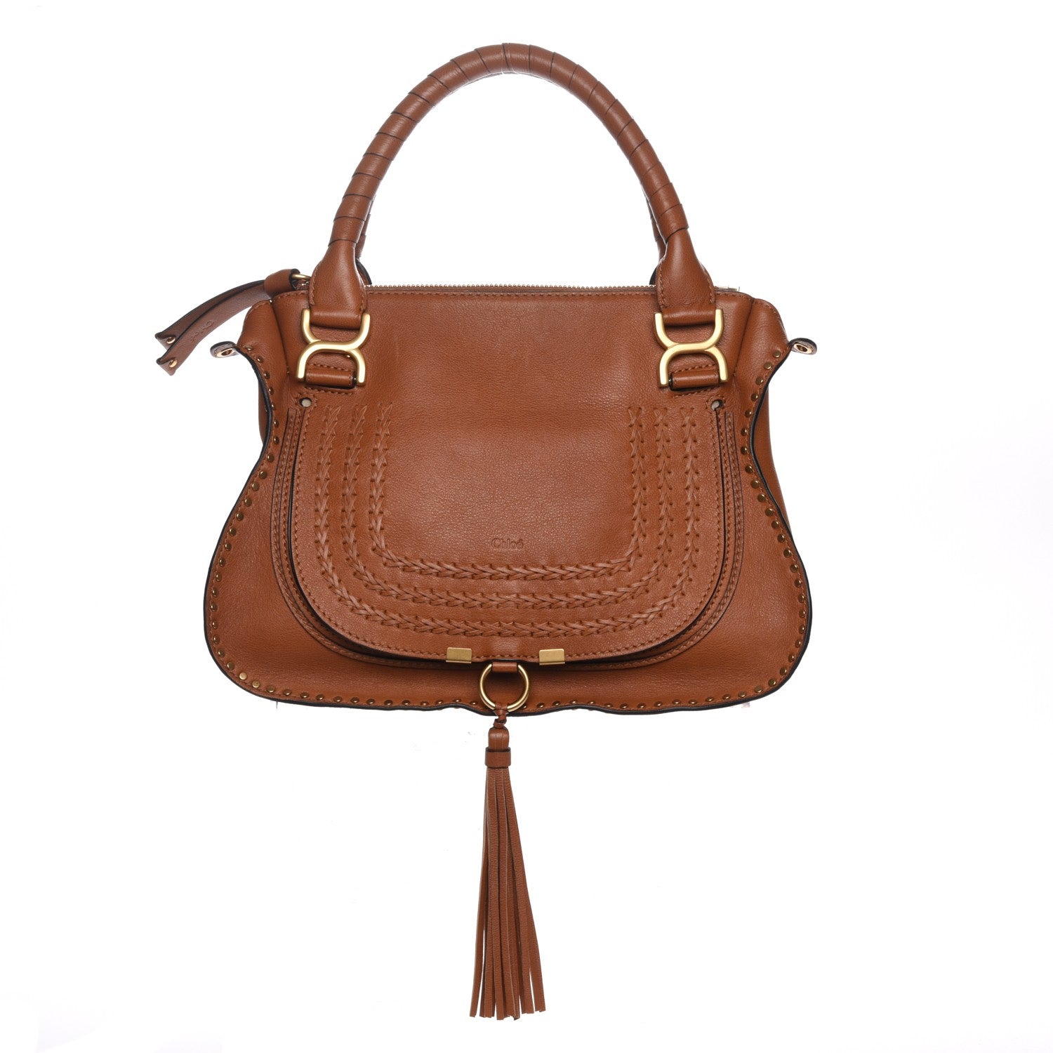 Chloe Calfskin Studded Medium Marcie Satchel Caramel 1 of 8